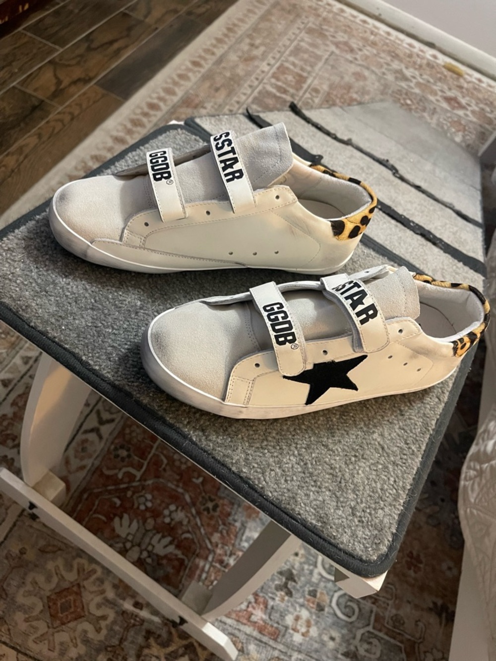 1:1-COPY-GGDB Kids White Sneakers with Yellow Leopard Trim size 41 (10)